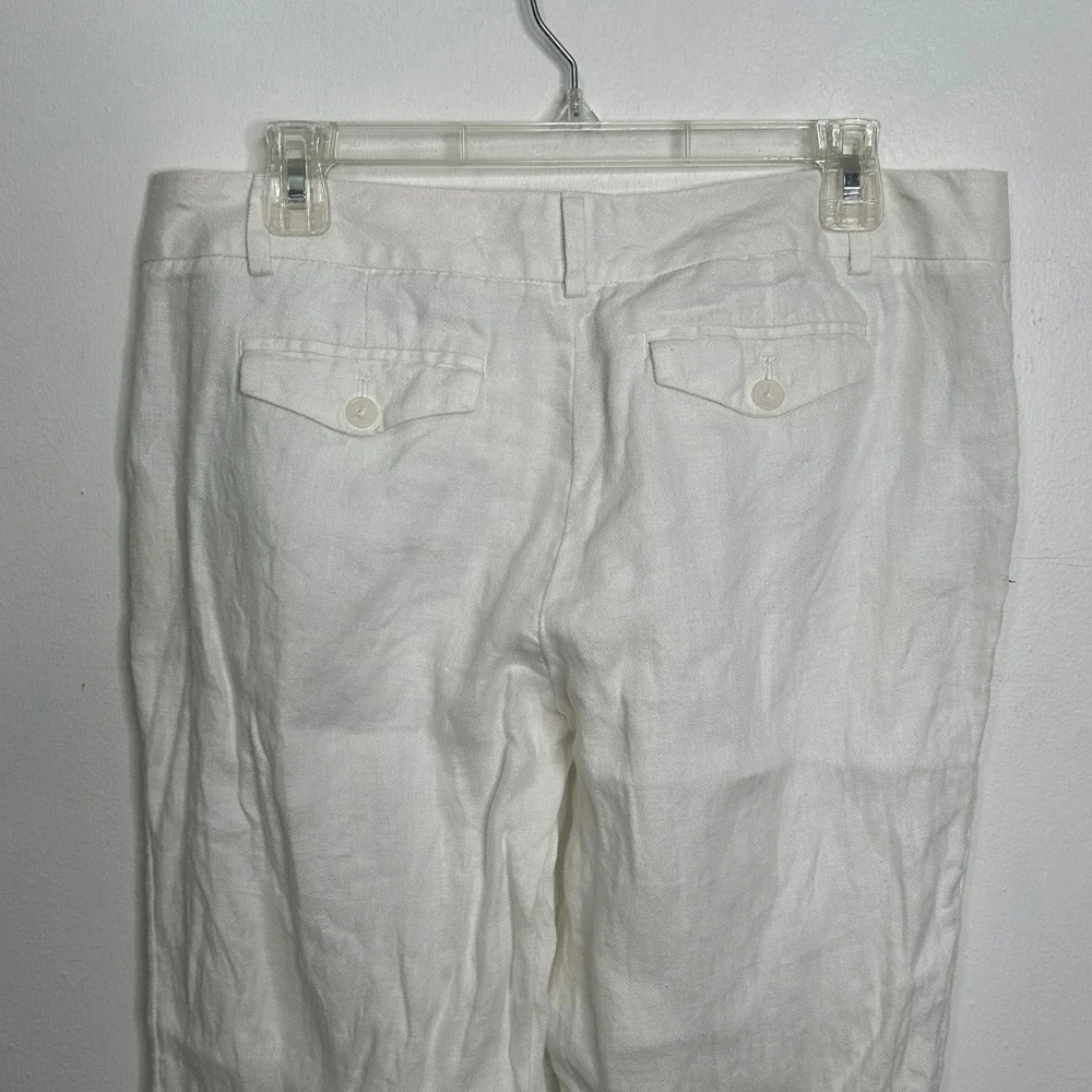 Banana Republic White Linen Wide Leg Herringbone Trousers Pants Womens Size 10